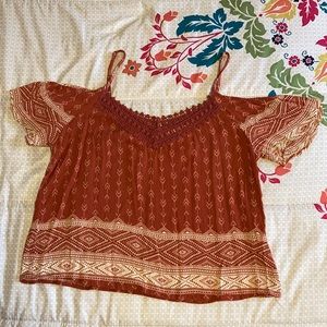 Forever 21 Rust Patterned Tank Top Off The Shoulder Size S